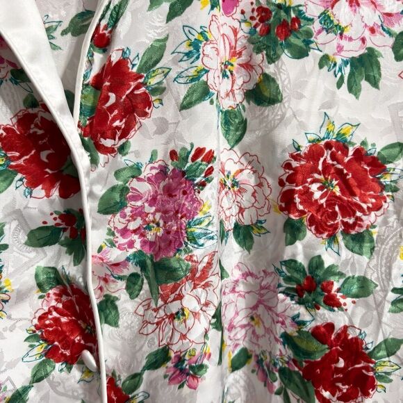Victorias Secret Gold Label Sleep Shirt M/L Pink Red Floral Satin Short Sleeve - Picture 2 of 6